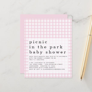 Budget Picnic Park Baby Shower Rosa Gingham Inbjud