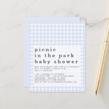 Budget Piknik Park Baby Shower Blå Rutig inbjudan