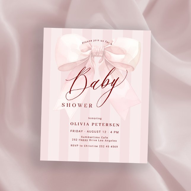 Budget pink bow girl baby shower invitation (Skapare uppladdad)