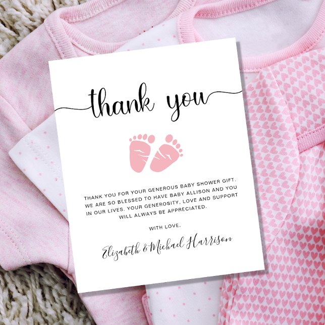 Budget Pink Feet Baby Girl Shower Thank You Card (Skapare uppladdad)