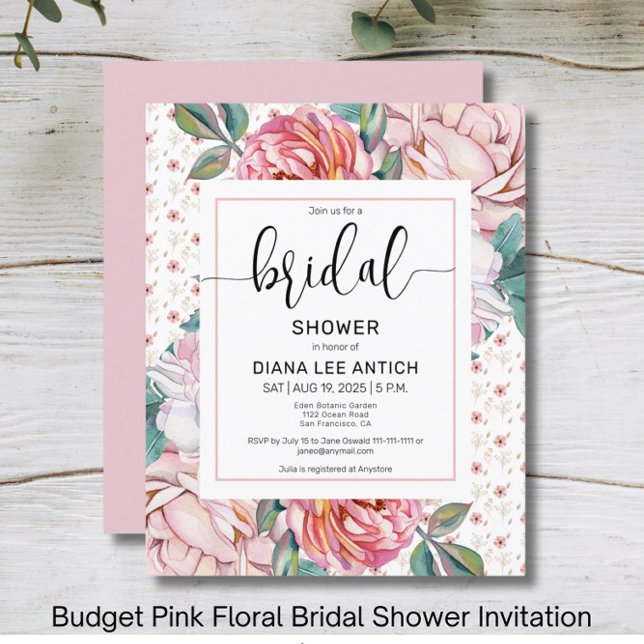 Budget Pink Floral Bridal Shower Invitation (Skapare uppladdad)