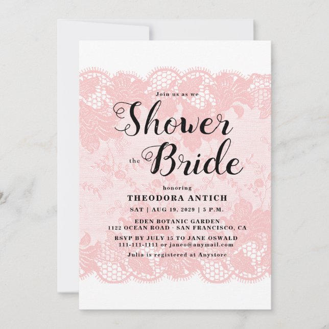 Budget Pink Lace Bridal Shower Invitation Inbjudningar (Framsida)