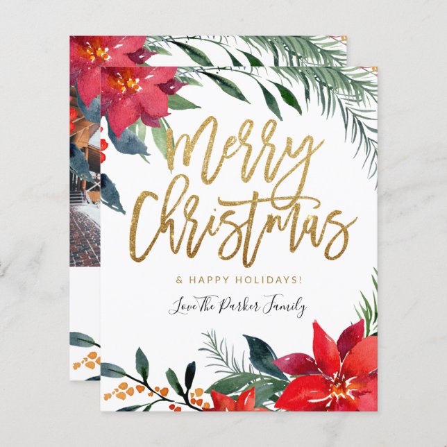 Budget Poinsettia Blommigt Photo Glitter jul (Fram/baksida)