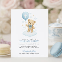 Budget Pojke Baptism-inbjudan med Teddy
