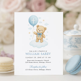Budget Pojke Baptism-inbjudan med Teddy