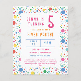 Budget Pokadot Fiver Party Birthday-inbjudan Flygblad