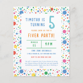 Budget Pokadot Fiver Party Birthday-inbjudan Flygblad