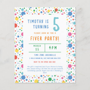 Budget Pokadot Fiver Party Birthday-inbjudan Flygblad