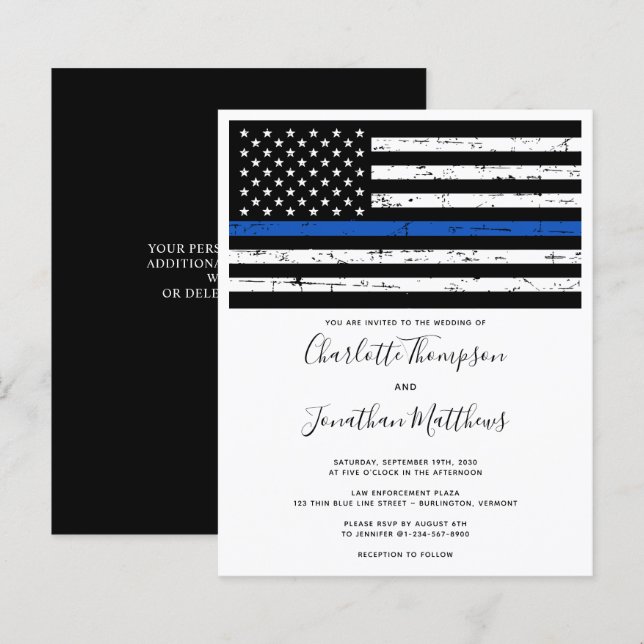 Budget Police Tillsatta lagar bröllopsinbjudan (Fram/baksida)