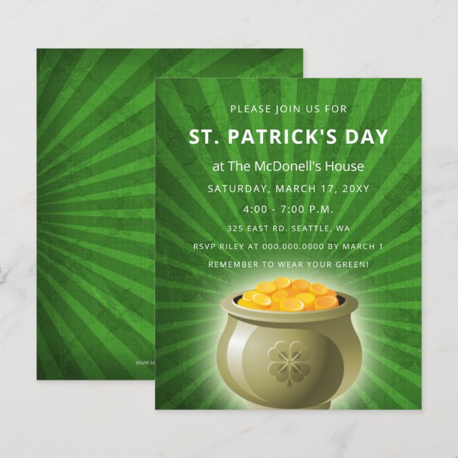 Budget Pot Of Gold St Patricks Day-inbjudan (Fram/baksida)