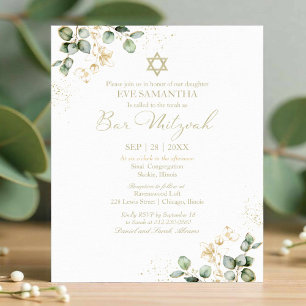 Budget Pub Mitzvah-inbjudan Eucalyptus Gilded