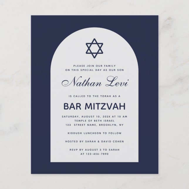 Budget Pub Mitzvah Navy Blue Arch-inbjudan (Framsida)