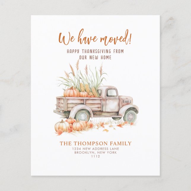 BUDGET Pumpbil Thanksgiving Flytt Meddelande (Framsida)