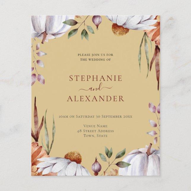 Budget Pumpkin Blommigt Bröllop QR-kodinbjudan (Framsida)