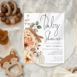 Budget Pumpkin Blommigts Baby Shower-inbjudan