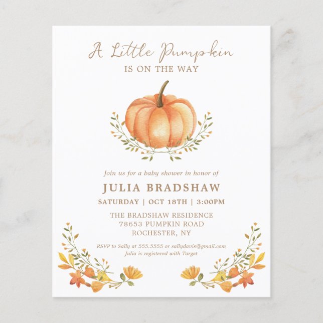 Budget Pumpkin Fall | Kön Neutral Baby Shower (Framsida)