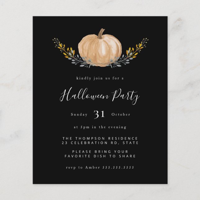 Budget Pumpkin Halloween Black Party-inbjudan (Framsida)