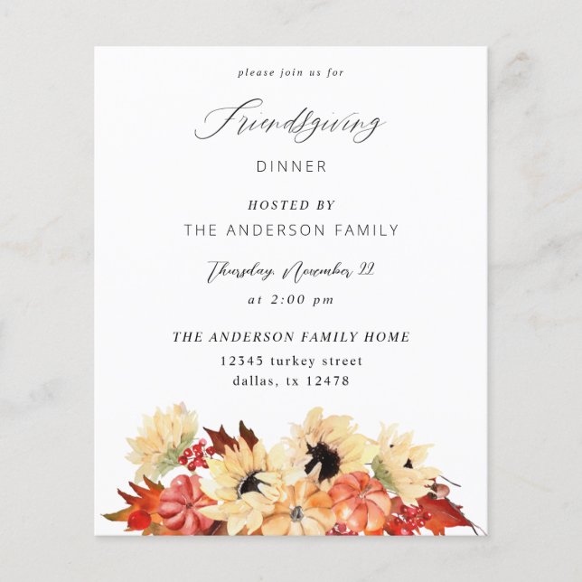 Budget Pumpkin och Solros Friendsgiving Flygblad (Framsidan)