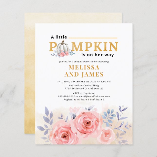 Budget Pumpkin Par Baby Shower Blommigt Lilac (Fram/baksida)