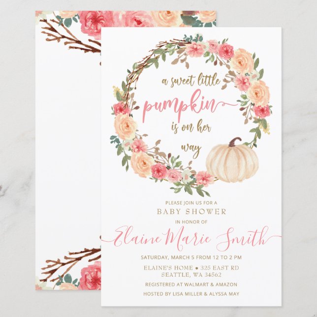 Budget Pumpkin Rosa Girl Baby Shower-inbjudan (Fram/baksida)