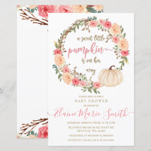 Budget Pumpkin Rosa Girl Baby Shower-inbjudan