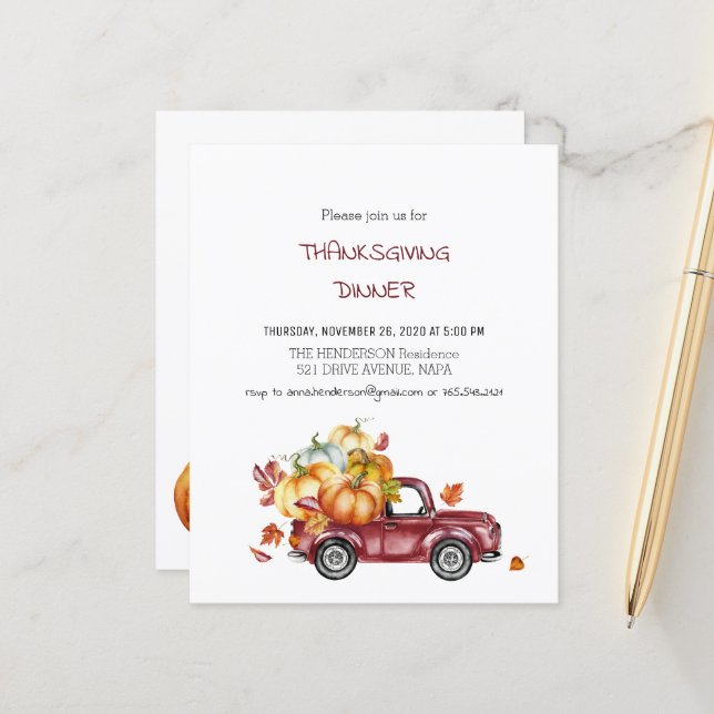 Budget/Pumpkin/Thanksgiving Middagsinbjudan. (Fram/Back In Situ)