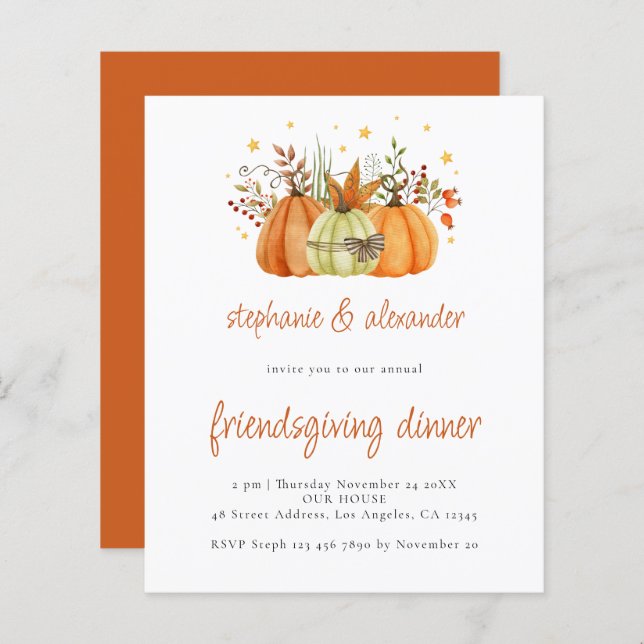 BUDGET Pumpkins Friendsgiving Dinner Thanksgiving (Fram/baksida)