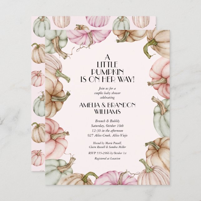 Budget Pumpkins Girl Baby Shower-inbjudningar (Fram/baksida)