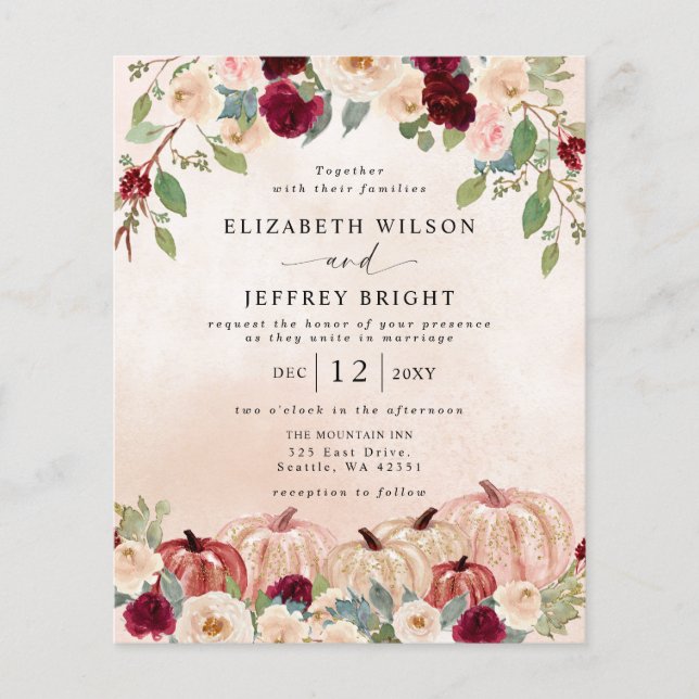 Budget Pumpkins Land-inbjudningar om bröllopsmöten (Framsida)