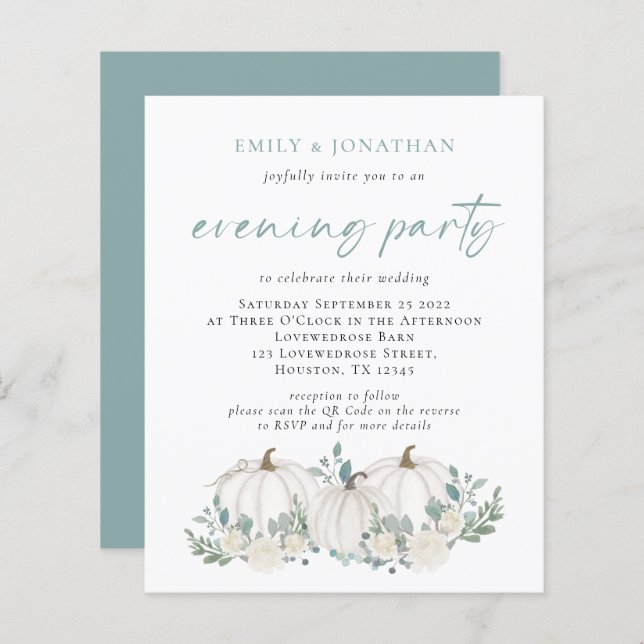 Budget Pumpkins Teal QR Evening Party Inbjudan (Fram/baksida)