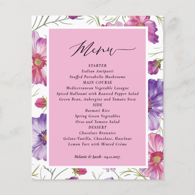 Budget Purple and Pink Floral Wedding  Menu (Framsida)