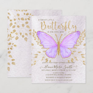 Budget Purple Butterfly Baby Shower Inbjudan