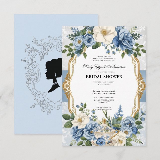 Budget purple Florals Bridgerton Bridal Shower Inbjudningar (Fram/baksida)