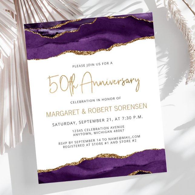 Budget Purple Gold Agate 50th Anniversary Invite (Skapare uppladdad)