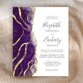 Budget Purple Gold Ink Wedding Invitation