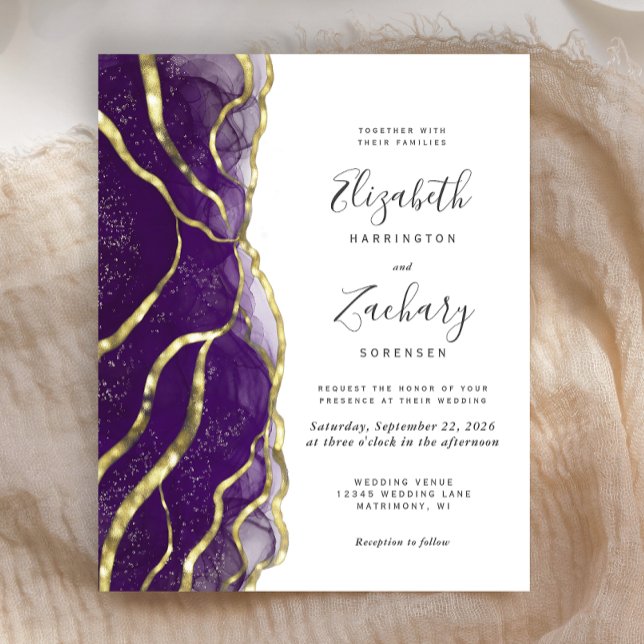 Budget Purple Gold Ink Wedding Invitation (Skapare uppladdad)