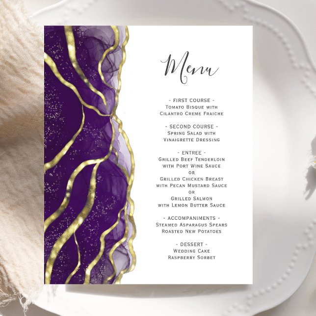 Budget Purple Gold Ink Wedding Menu (Skapare uppladdad)