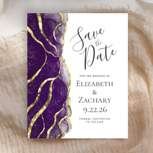 Budget Purple Gold Ink Wedding Save the Date (Skapare uppladdad)