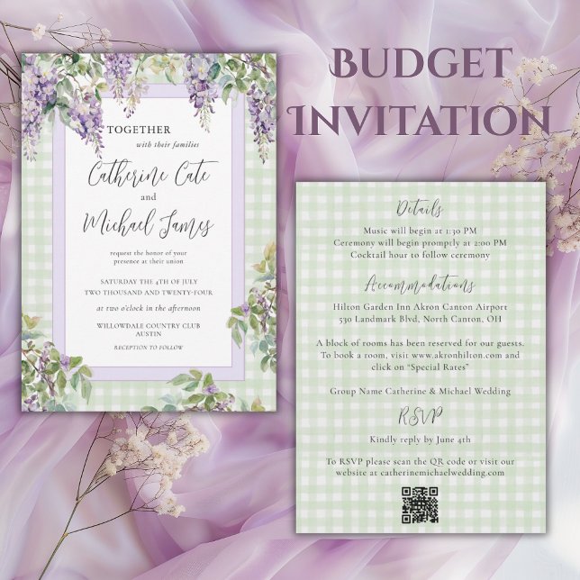 Budget Purple Lilac Greenery Elegant Wedding Inbjudningar (Skapare uppladdad)