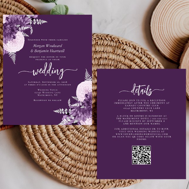 Budget Purple Lilac Silver Floral QR Code Wedding (Skapare uppladdad)
