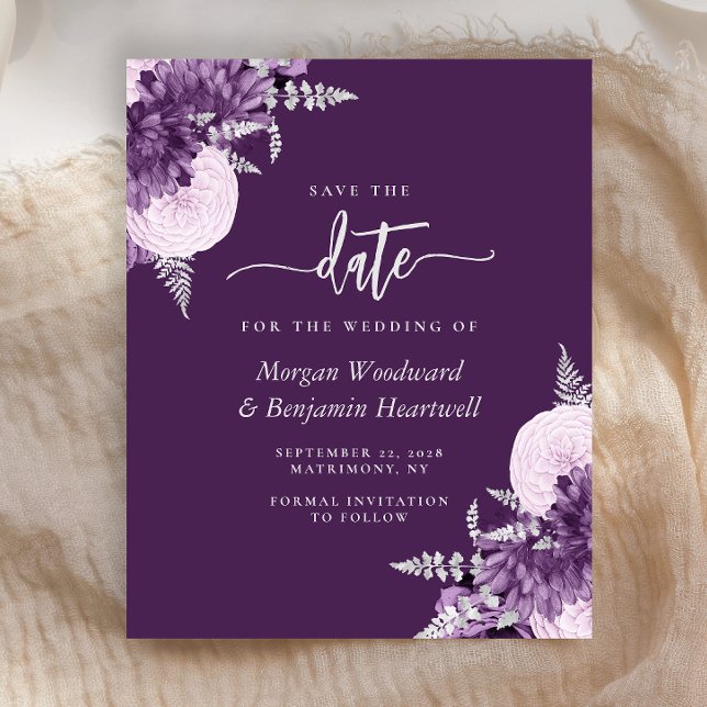 Budget Purple Lilac Silver Floral Save the Date (Skapare uppladdad)