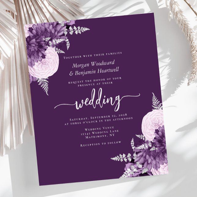 Budget Purple Lilac Silver Floral Wedding Invite (Skapare uppladdad)