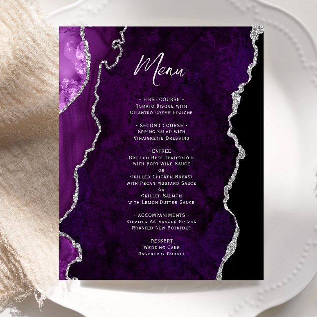 Budget Purple Silver Agate Wedding Menu (Skapare uppladdad)