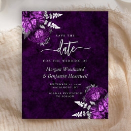 Budget Purple Silver Floral Wedding Save the Date