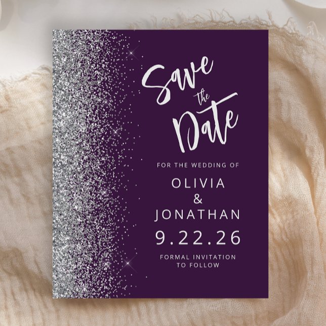 Budget Purple Silver Script Glitter Spara Datum (Skapare uppladdad)