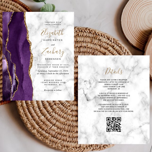 Budget Purpur Agat Marmor QR-kod Bröllop (Skapare uppladdad)