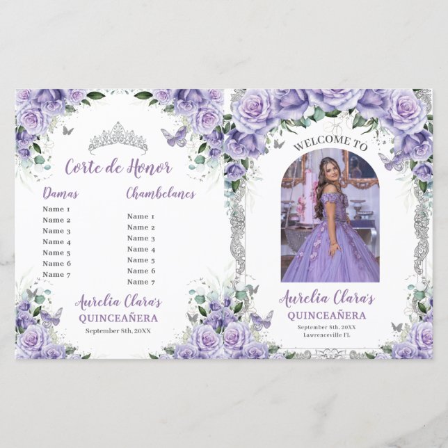 Budget Purpur Blommig Quinceanera 15 Fotos Program (Framsida)