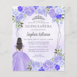 Budget Purpur Silver Blommig Princess Quinceañera