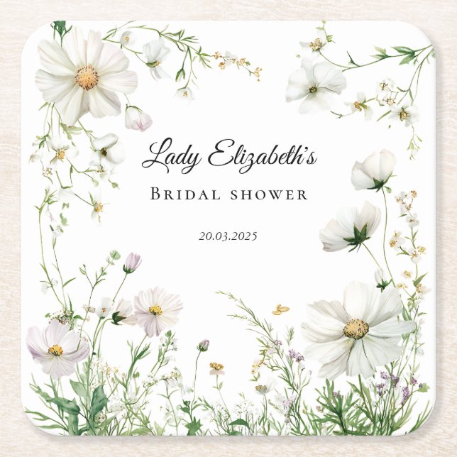 Budget Purpurblommor Bridgerton Bröllopsfest Underlägg Papper Kvadrat (Framsidan)