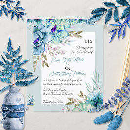 BUDGET QR-blåa blommor bröllopsinbjudan